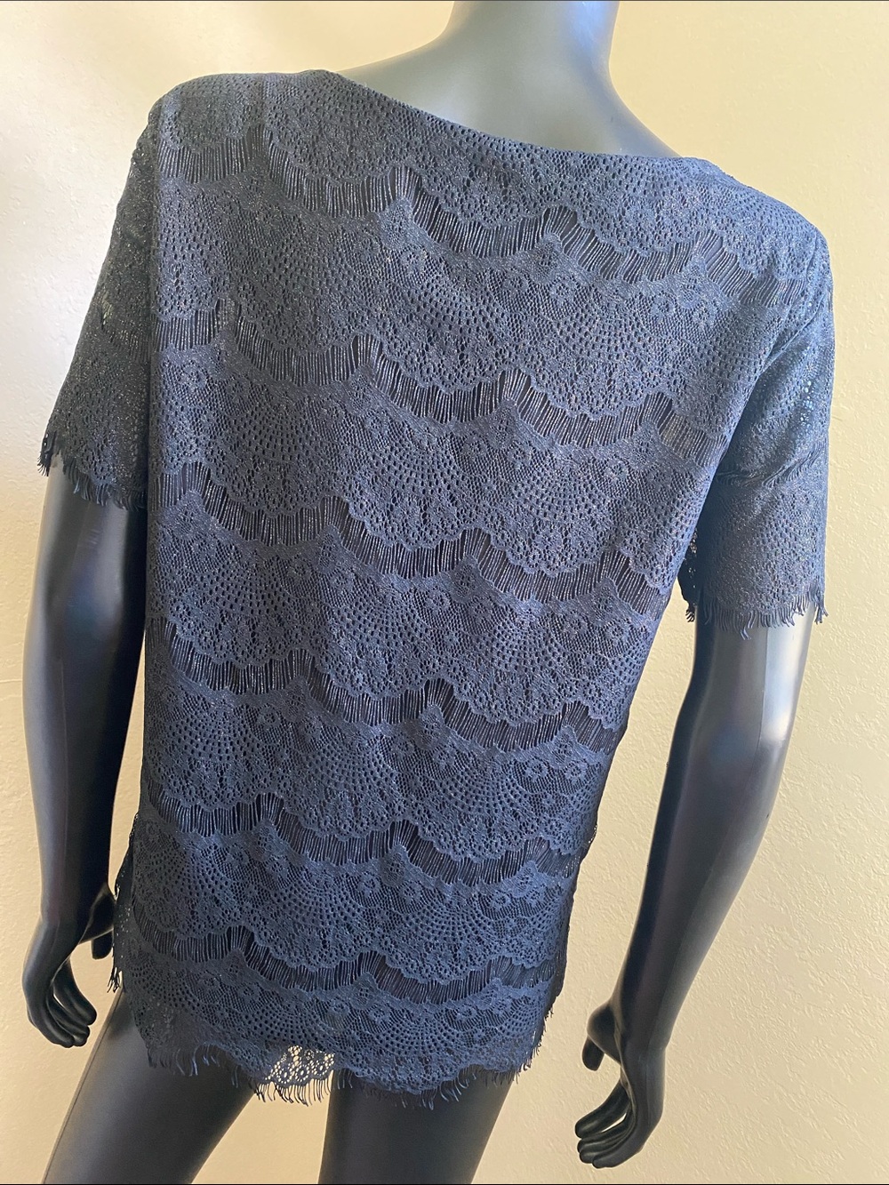 J. Crew Glittery Black Lace Short Sleeve Scoop Neck Top - Picture 7 of 11